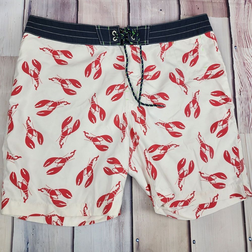Sperry Top-Sider Board Shorts Mens 36 Swim Trunks‎ Lobsters Allover White Navy